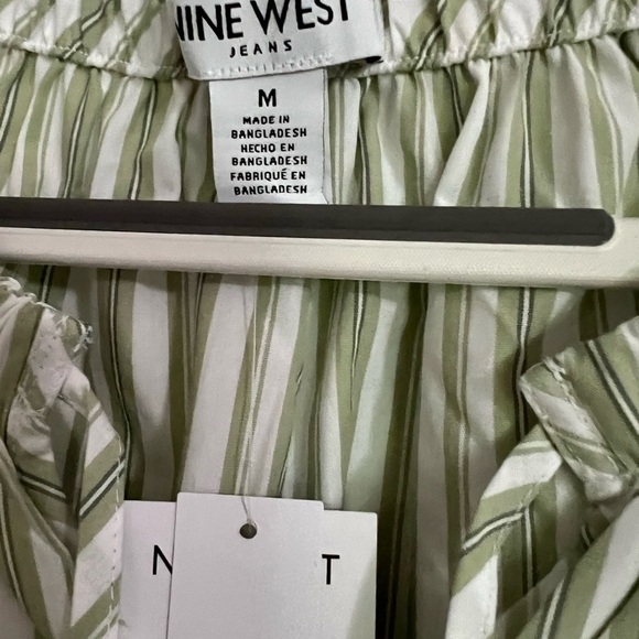 Nine West Jeans Laurel Green Stripe Tie Front blouse Size M - Picture 11 of 14